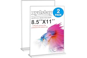 xydstay 8.5 x 11 Acrylic Sign Holder 2 Pack, Vertical T Shape Clear Plastic Menu Holder, Unbreakable Table Sign Holder for Restaurant, Office, School, Store and Home Use