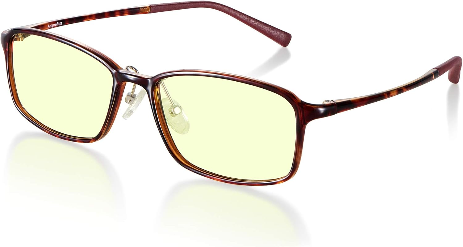 Amprofilm Blue Light Blocking Glasses Women Tortoise Amber Tint- Computer Gaming Glasses [Anti Eye Fatigue, Reduce Headache & Better Sleep] Block 67% of Harmful Blue Light - Ultra Lightweight
