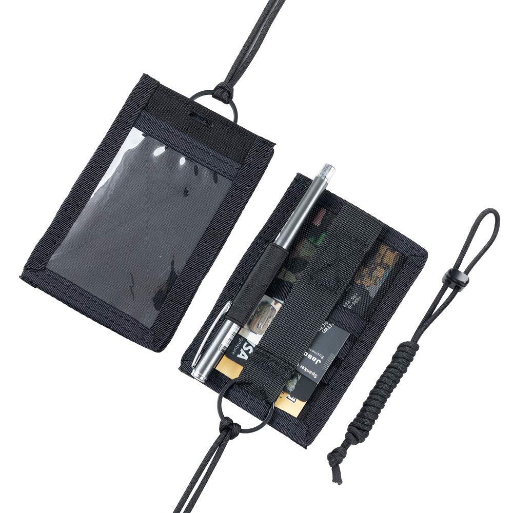 EXCELLENT ELITE SPANKER Tactical ID Card Holder Adjustable Neck Lanyard Key Ring Loop Patch Badge Holder and Credit Card Organizer(Black)