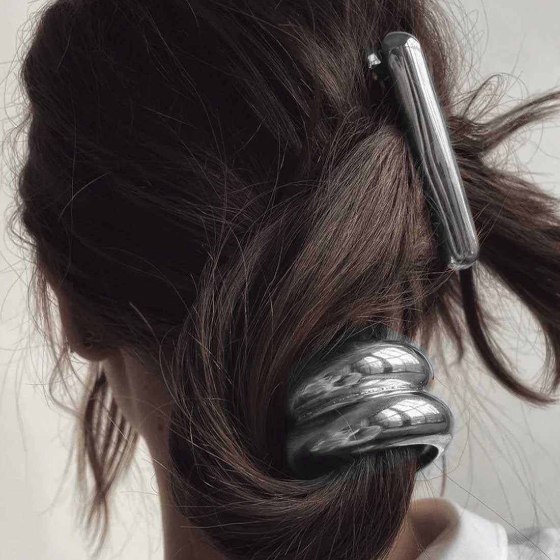 Danshinbow Metal Hair Ponytail Holders Metal Geometric Elastic Shaped Hair Ties Hair Cuff Wrap Rope for Women (B-Silver)