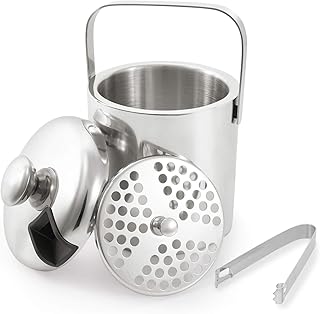LONCWO Eiskübel mit Deckel und Zange, Edelstahl-Doppelwand-Eiseimer, 1,3 Liter Eisbehälter, Silber