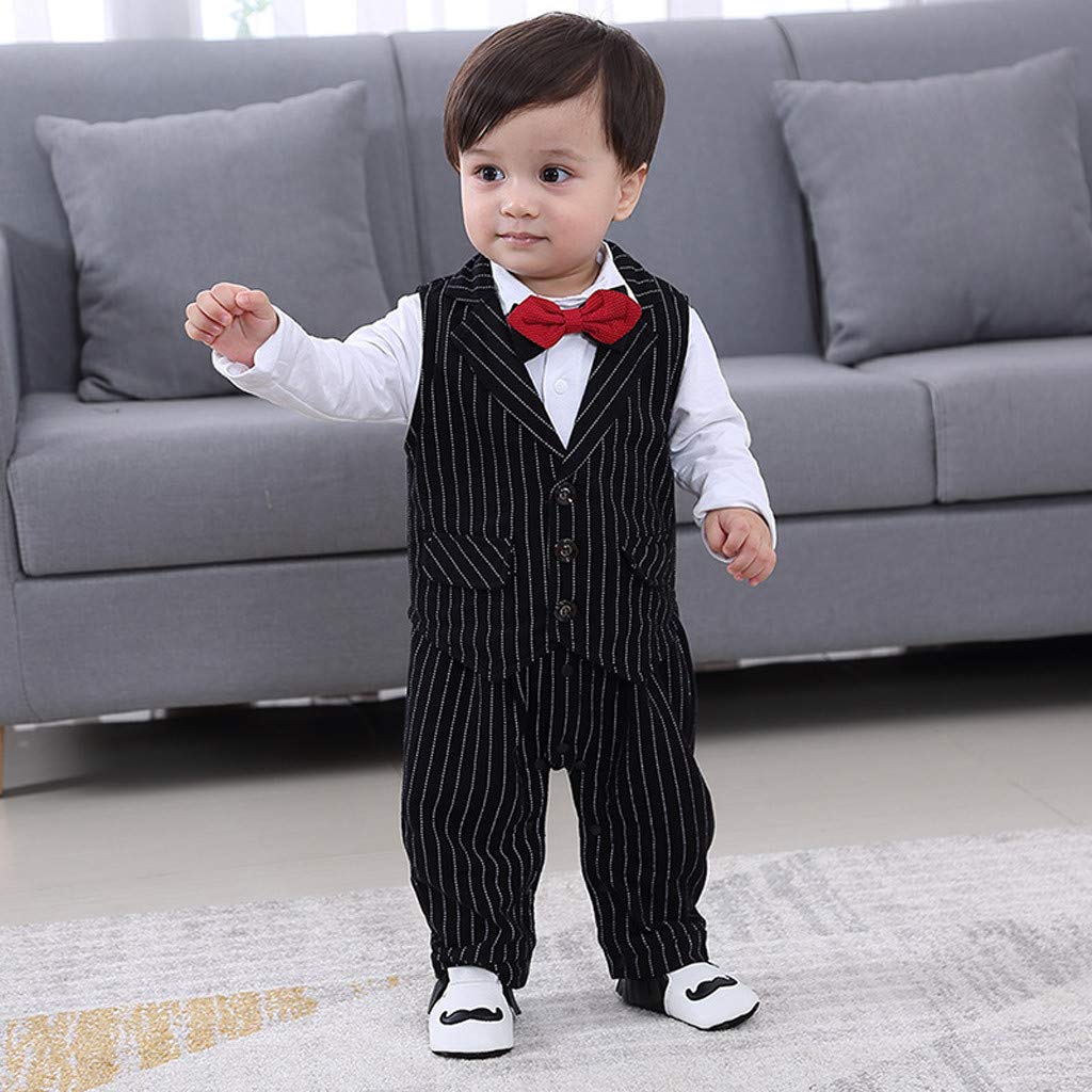 KaiCran Toddler Baby Boys Gentleman Jumpsuit Set Long Sleeve 3Pcs Cute
