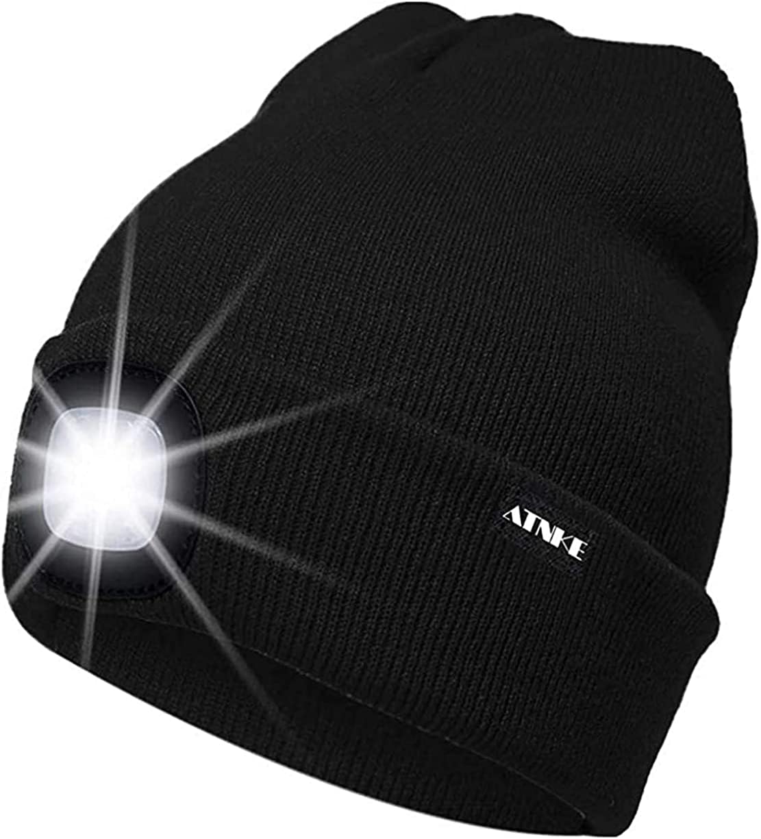 ATNKE LED Lighted Beanie Cap,USB Rechargeable Running Hat Ultra Bright 4 LED Waterproof Light Winter Warm Gifts for Men and Women/Black — image 1