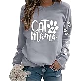 Dog Mom Shirts for Women Cat Mama Fleece Sweatshirts Pet Paw Lover Graphic Tee Xmas Winter Holiday Top