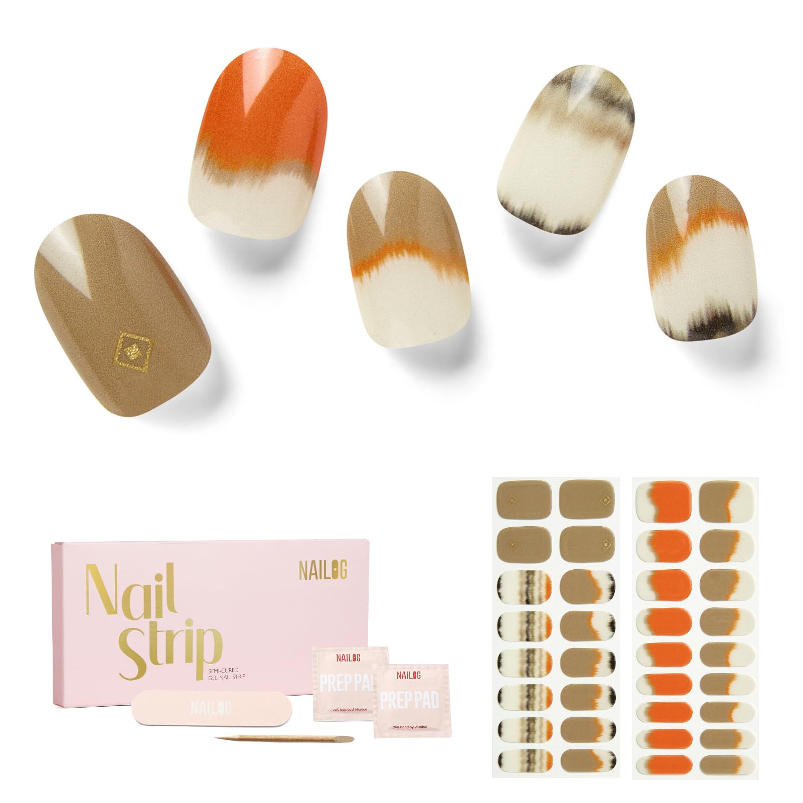 NAILOG Semi Cured Gel Nail Strips, 34 pcs Salon-Quality Gel Nail Stickers, Long Lasting Nail Wraps for Women with Soft Gel Finish, Evoking — image 1