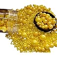 Edible Yellow Sugar Pearls Candy Sprinkles 120G/ 4.23Ounce Baking Cake Sprinkles Cupcake and Cake Topper Cookie Decorations Wedding Party Valentines Halloween Christmas Supplies