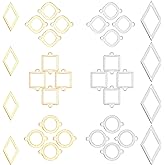 SUNNYCLUE 1 Box 32Pcs Stainless Steel Connectors Charms Golden Silver Hollow Flat Round Open Bezel Square 33.5x18mm Rhombus Ring Geometric Links Charm Double Loops for Jewelry Crafts Making Supplies