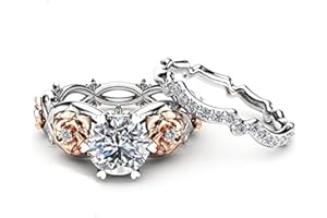 SXFSE Luxury and Shining New Women Silver & Rose Gold Filed White Wedding Engagement Floral Ring Set