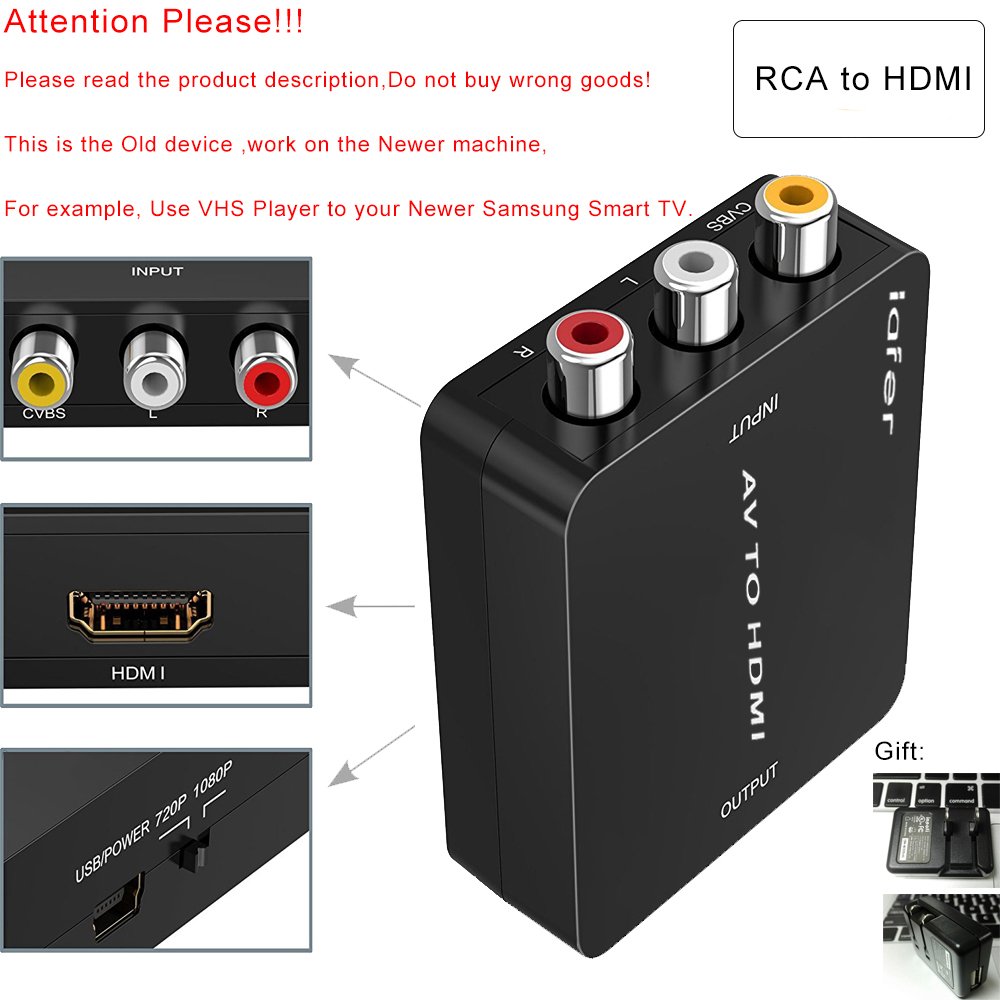 Amazon.com: ﻿RCA to HDMI, AV to HDMI, Support 720p 1080p, Composite  Video(Yellow) and Stereo Audio (White and red) to HDMI Converter(Black):  Home Audio & ...