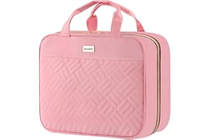 BAFAMYE 8L Travel Toiletry Bag for women - 2.1 GAL Water-resistant Makeup Cosmetic Bag Organizer With Hanging Hook for Travel Accessories Shampoo Full-size Container, Pink