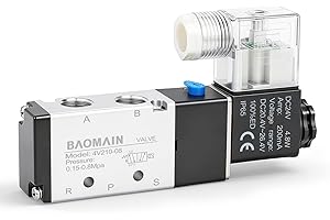 Baomain 4V210-08 Electric Solenoid Valve, 24V DC 2-Position 5-Way 1/4" PT Port,Pilot-Operated,Aluminum Body with Lampshade Junction Box