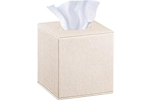 YAPISHI Leather Square Tissue Box Cover,Cut Tissues Cube Box Holder,Modern Facial Paper Organizer Storgage,Box Tissue Dispenser Decor Accessories for Bathroom NightStand Coffee Table Desk Home Office,Beige