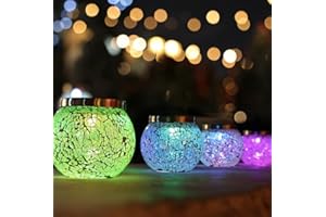 Cooo 2 Pack Heavy Solar Mosaic Crackle Glass Lights with Dual Solar Panels, Color-Changing RGB Lantern, Exclusive Dazzling Glass, Waterproof Outdoor Table Lamps Garden Lamp Christmas Decorations