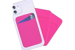 Meroqeel Stick on Wallet for iPhone Case, 3 Pack Adhesive Phone Card Holder Pocket Sleeve for the Back of Phones, Can Hold Credit/ID/Business Card for All Smartphones - Hot Pink