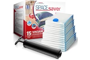 Spacesaver Vacuum Storage Bags (Variety 15-Pack) Save 80% on Clothes Storage Space - Comforters, Blankets, Bedding, Clothing, Mattress Vacuum Bag - Compression Seal for Closet Storage, Pump for Travel