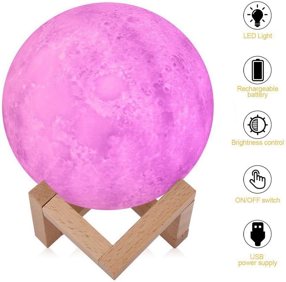 Moon Lamp 3D Printing LED Night Light with Dock, GreensKon Creative Moon Light Unique Design Warm and Cool 16 Colors remote control Dimmable Brightness Adjustment Best Home Decorative and Romantic Gifts（12cm / 4.72in）