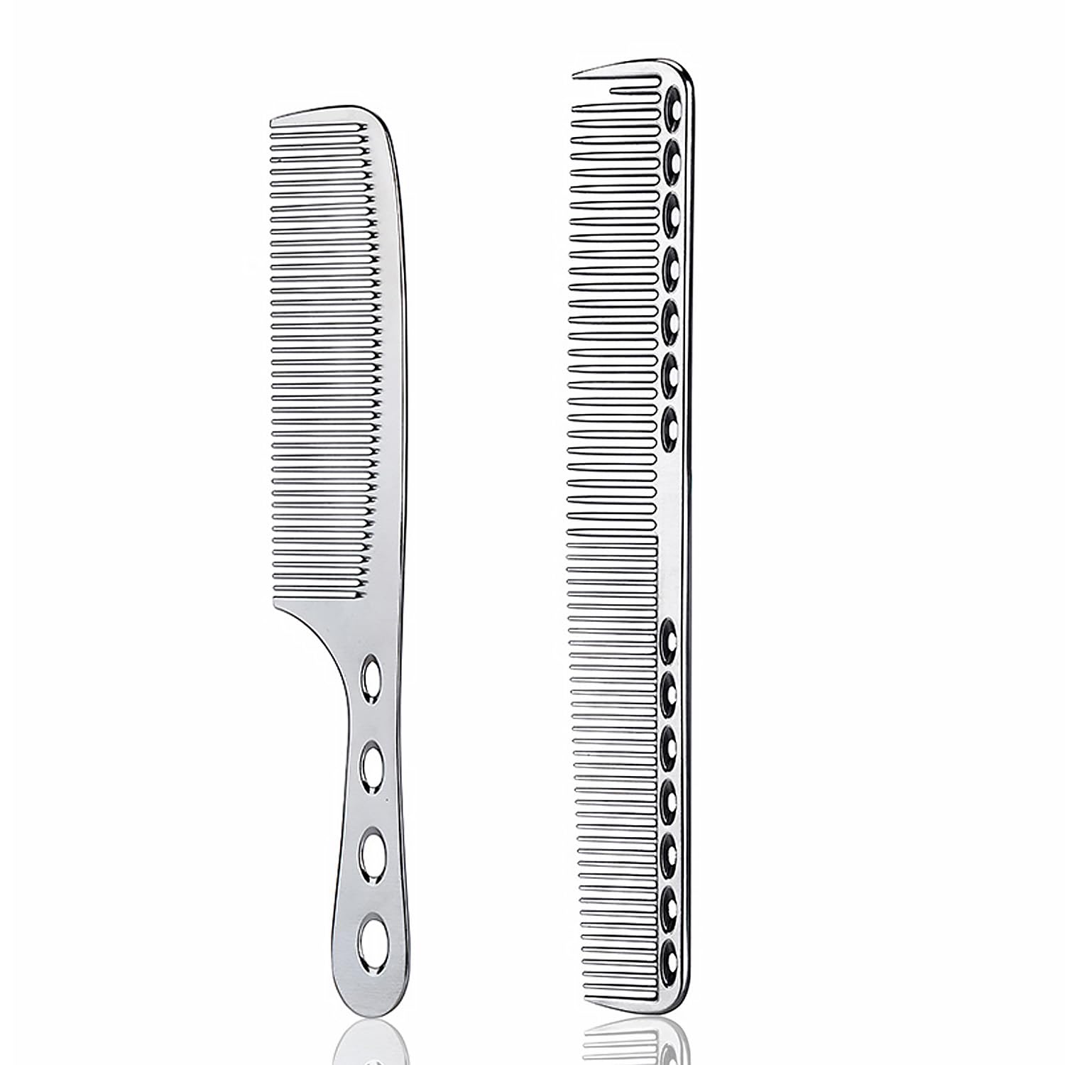 GMYIAK Hairdressing Comb Set, 2 pcs Metal Salon Combs, Heat Resistant Anti-static Haircutting Comb, Professional Styling Combs Set, For Haircutting and Styling (Silver)