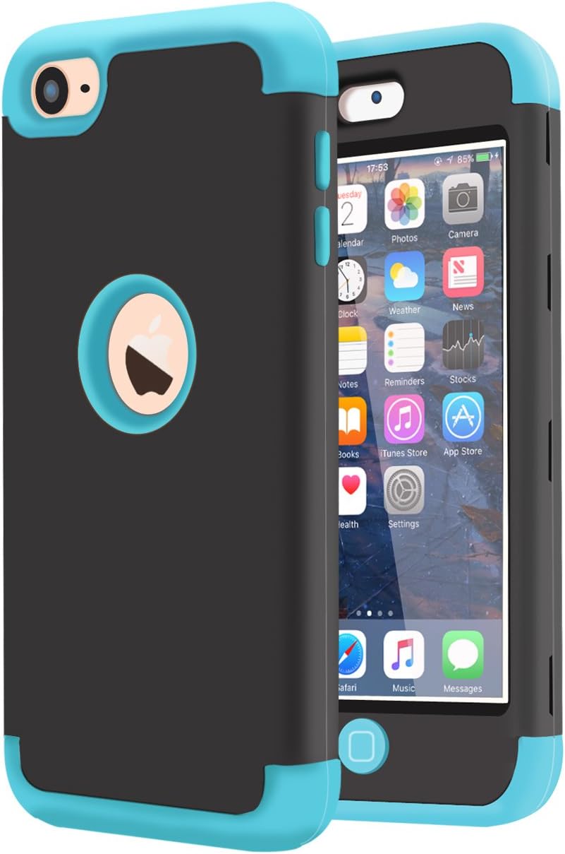 iPod Touch 5 Case, iPod Touch 6 Case, KZONOR 3in1 Hybrid Full Body Impact Resistant Shockproof Soft Silicone Bumper Case Cover for Apple iPod Touch 5th/6th Generation (Blue/Black)
