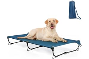 CANINE CANYON Folding Raised Dog Cot, Large Outdoor Elevated Dog Bed, Cooling Chew Proof Pet Cots Bed, Portable, Heavy Duty Up to 160 lbs, Pet Cot for Camping, Home, Dark Blue, 43"x27"x7"