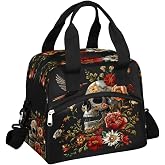 Skull Lunch Bag for Women Men Insulated Lunch Cooler Box Large Lunchbox | Abstract Color Flower Adult Reusable Meal Prep Bag Waterproof Leakproof Lunch Tote Box for Work Travel Beach Picnic Camping