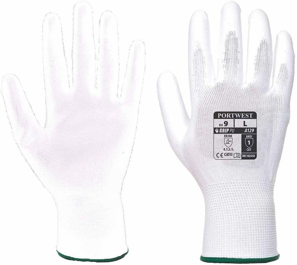 Portwest PU Palm Glove - Full Carton (480), Size: XL, Colour: White, A129WHRXL, XL (Pack of 12)