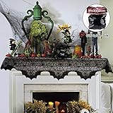 N&T NIETING 80 X 20inch Black Lace Cobweb Fireplace Scarf Mysterious + Stretch Spiderweb for Halloween Party Fireplace Door Window Decoration