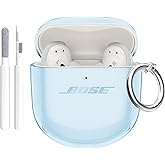 Aircawin for Bose QuietComfort Earbuds II 2022/QuietComfort Ultra 2023 Case Clear,Full Protective Soft Transparent TPU Cover for Bose QC 2 Earbuds with Carabiner and Cleaning Pen-Blue
