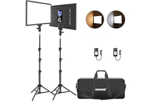 NEEWER 13" Led Video Light Panel Kit, 2 Pack Dimmable Bi Color Soft Key Lighting with Tripod Stand, 8000mAh Battery, 3200-560