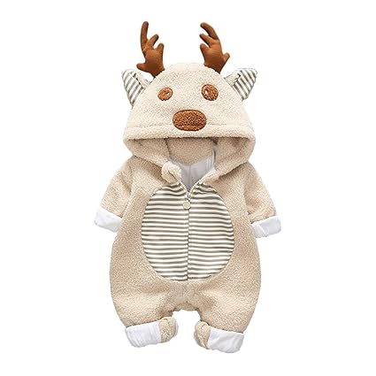 DorkasDE Baby Strampler Neugeborene Kleinkinder Strampleranzug Overall Cartoon Jumpsuit Frühling Herbst Babykleidung mit Kapu