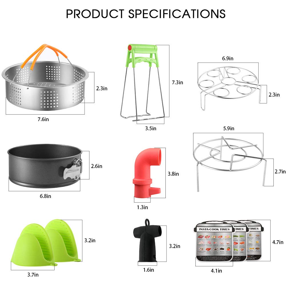 iduola 13 Pieces Instant Pot Accessories Set Fits 5,6,8 Qt - Steamer Baskets, Springform Pan, Steaming Trivet Rack, Egg Steamer Rack, Dish Plate Clip, Oven Mitts, Magnetic Cheat Sheets & More