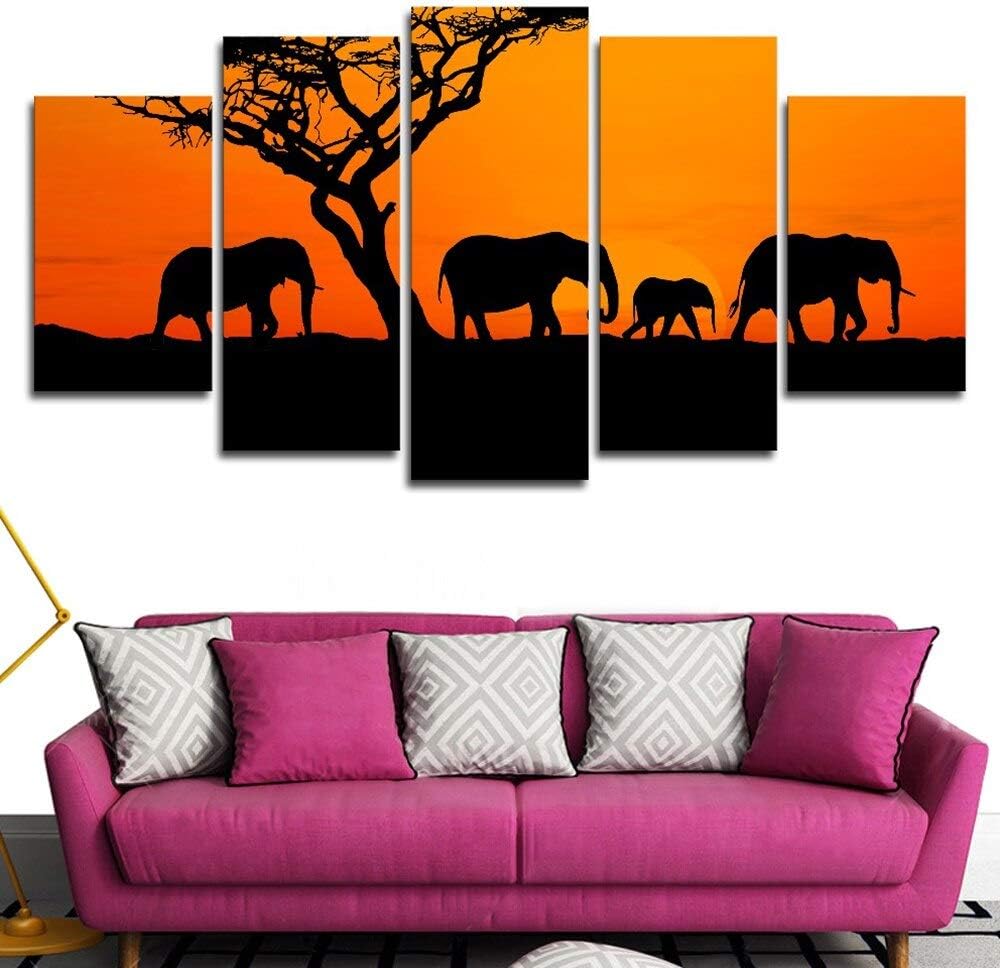 Best 5 Piece Elephants Walking Modern Home Wall Decor