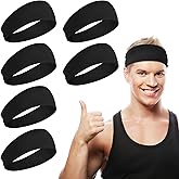 6 PCS Black Sports Headband for Women Men, Soft Stretchy Basketball Headbands, Sweat Non Slip Running Workout Headbands for Football Cycling Yoga Baseball