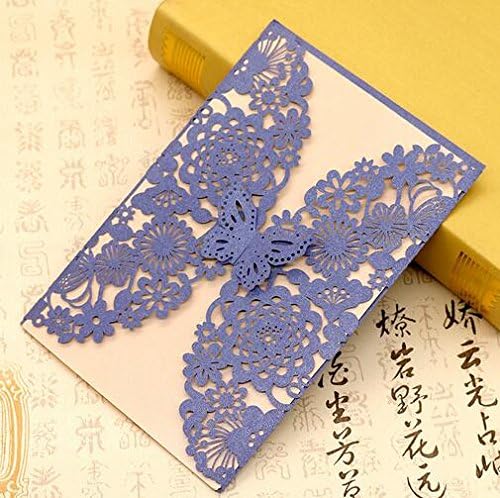 Laser Cut Wedding Invitations Cards Blue Kit for Marriage Engagement Birthday Bridal Shower Open Door Design with Envelopes Seals Party Favors(50pcs) (purple)