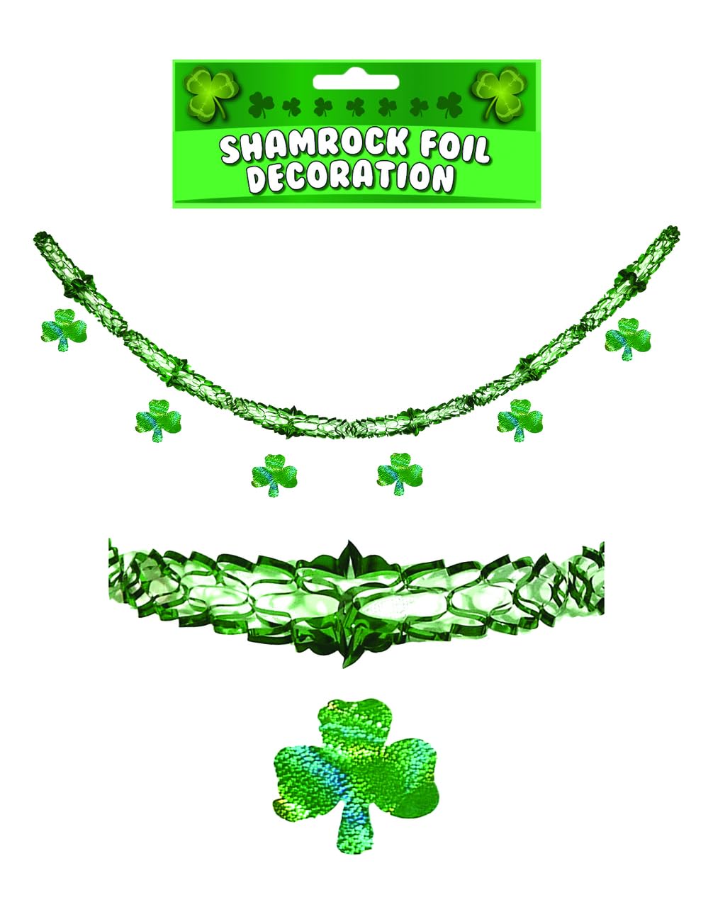 Green 9Ft Hanging Irish Shamrock Foil Decorations St Patricks Day Banners