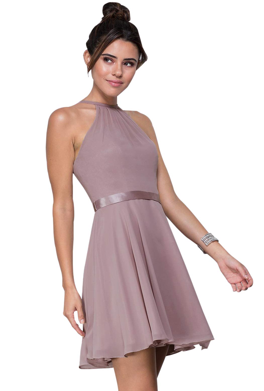 Zhongde Women's Halter Straps Short Dress Evening Party Gown With Belt