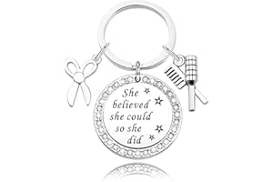 DINLUNED Scissor Comb Charm keychain She Believed She Could So She Did Hairdresser Keychain Cosmetology Graduation Gift Hair