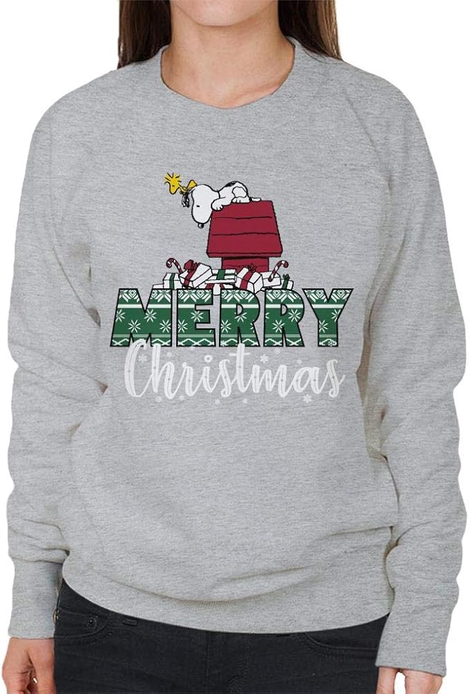Peanuts Snoopy & Woodstock Merry Christmas Women's Sweatshirt Amazon