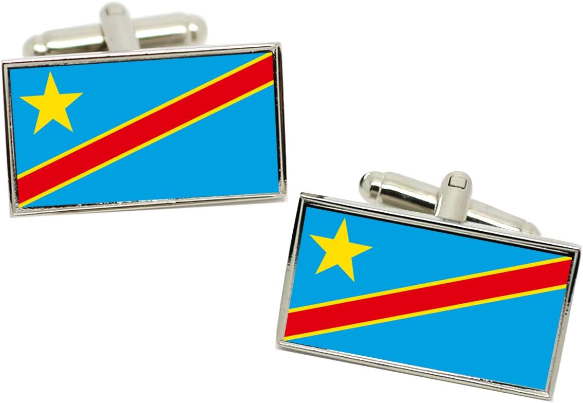 Democratic Republic of the Congo Flag Cufflinks in a Chrome Case