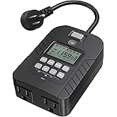 NEARPOW Outdoor Light Timer, Waterproof Digital Timer Outlet, Dusk to Dawn Countdown Timer Plug, 7 Day Programmable 24 Hours Electrical Timer, 2 Grounded Outside Timers for Christmas Lights, 15A 1/2HP