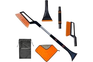 UNXMRFF 32 inch Extendable Snow Brush and Detachable Ice Scraper, Snow Scraper Brush for Car Windshield, Snow Removal Tool with Ergonomic Foam Grip for Cars, Trucks, SUVs (Orange)