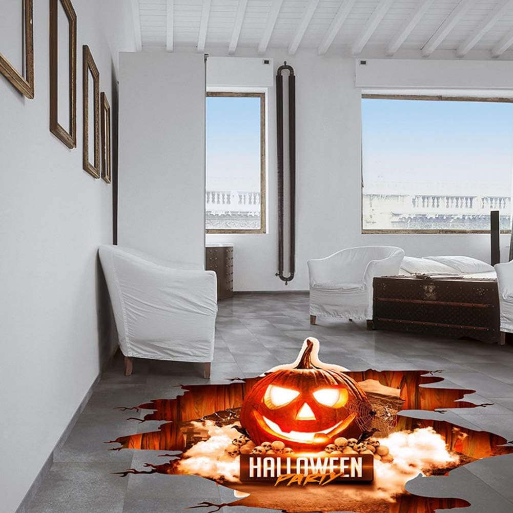 Halloween Floor Sticker PVC 3D Decorative Scary Pumpkin Ghost Hand Bats Spider Wall Decal Wall Sticker Halloween Eve Decor Party Supplies Home Decoration (A)