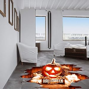 Halloween Floor Sticker PVC 3D Decorative Scary Pumpkin Ghost Hand Bats Spider Wall Decal Wall Sticker Halloween Eve Decor Party Supplies Home Decoration (A)