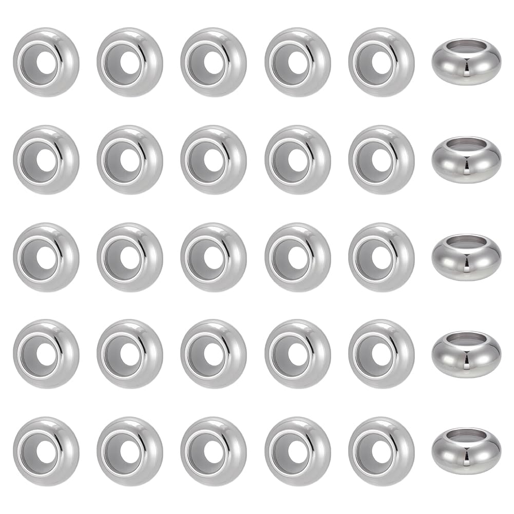 PH PandaHall 35pcs Stopper Beads Ring Spacer 10x5mm 304 Stainless Steel Ring Stopper Rubber Slider Insert Locating O Rings Necklace Charm Spacer for Bracelet Jewellery Making, Hole: 3mm