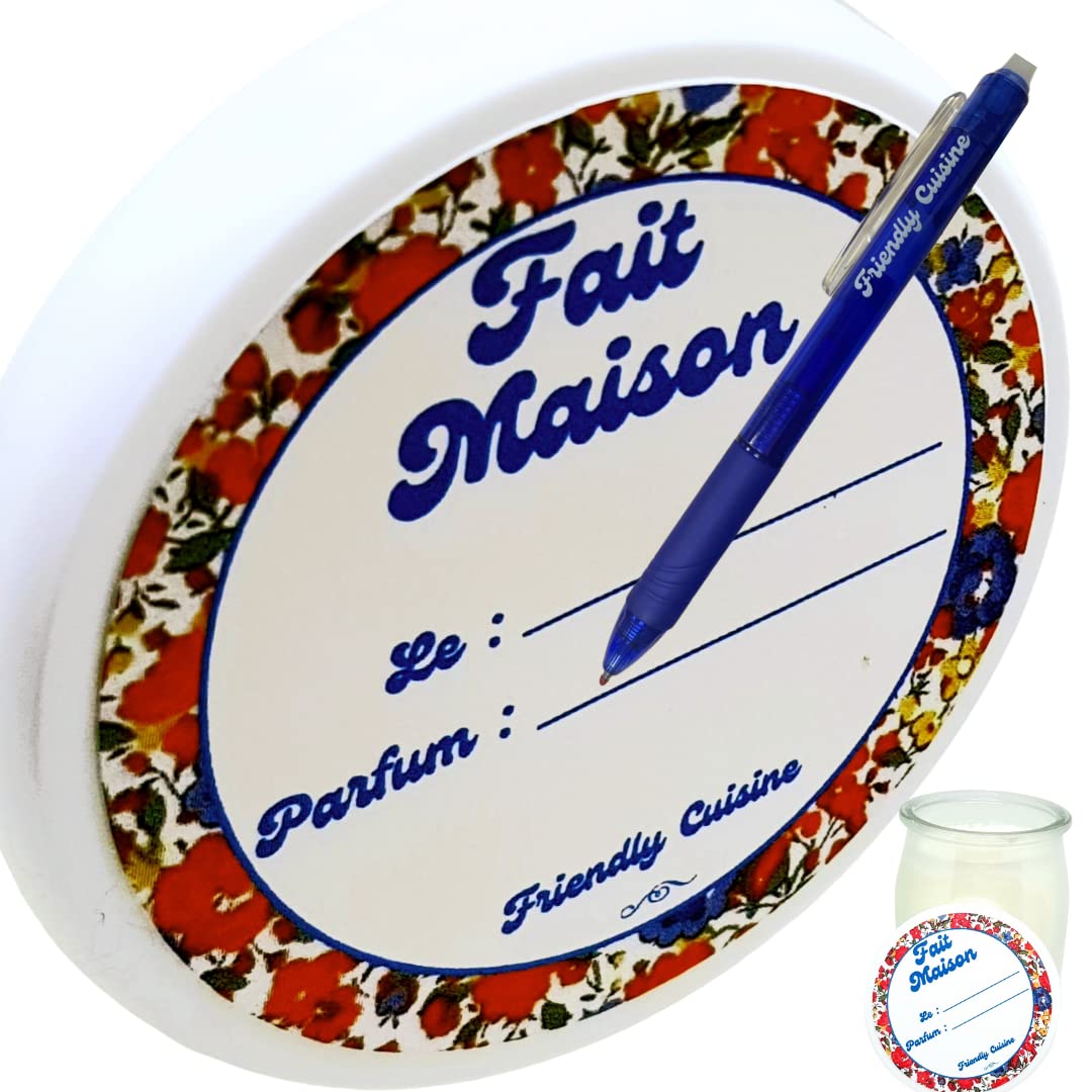 Yoghurt Pot Lid x 24 Diameter 56 mm Waterproof with Waterproof Marking Labels and Water-Erase Pencil. Made in France. For easy reuse.