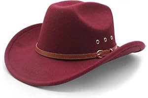 LIDHAY Cowboy Hat for Women and Men Felt Wide Brim Classic Outdoor Fedora Hats Western Cowboy Cowgirl Hats with Belt Buckle
