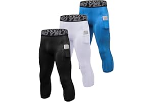 Yuerlian Mens 3/4 Leggings Men 3/4 Compression Pants Baselayer Athletic Workout Running Leggings with Pocket