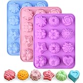 Sakolla 3 Pack Flower Soap Molds Silicone, 12 Cavities Different Flower Shapes Silicone Molds for Soap, Lotion Bar, Bath Bomb