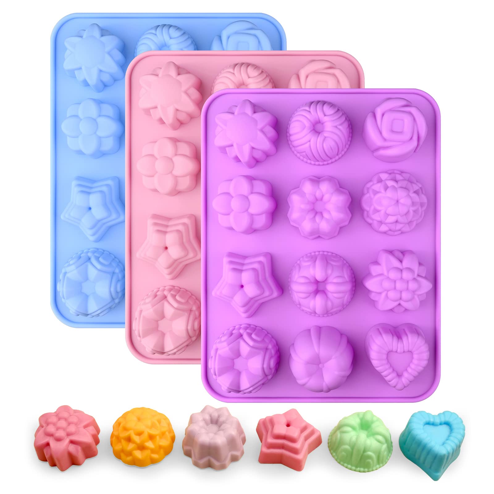 Photo 1 of **ONE PIECE**Sakolla 3 Pack Flower Soap Molds, 12 Cavities Different Shapes Silicone Molds for Soap, Lotion Bar, Bath Bombs, Chocolate, Candy