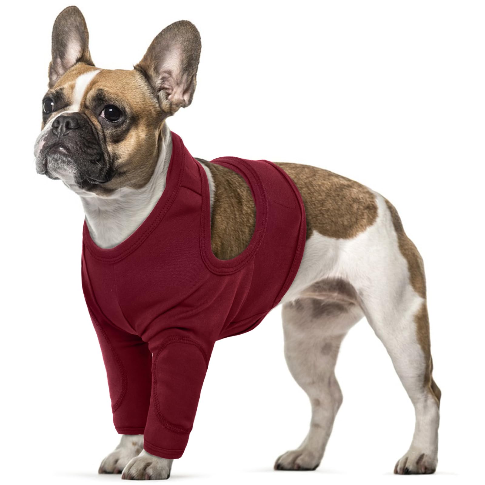 Dog Recovery Sleeve, Dog Front Leg Wound Protector Pet Recovery Suit Long Sleeve Soft Cotton Padded(Red, M)