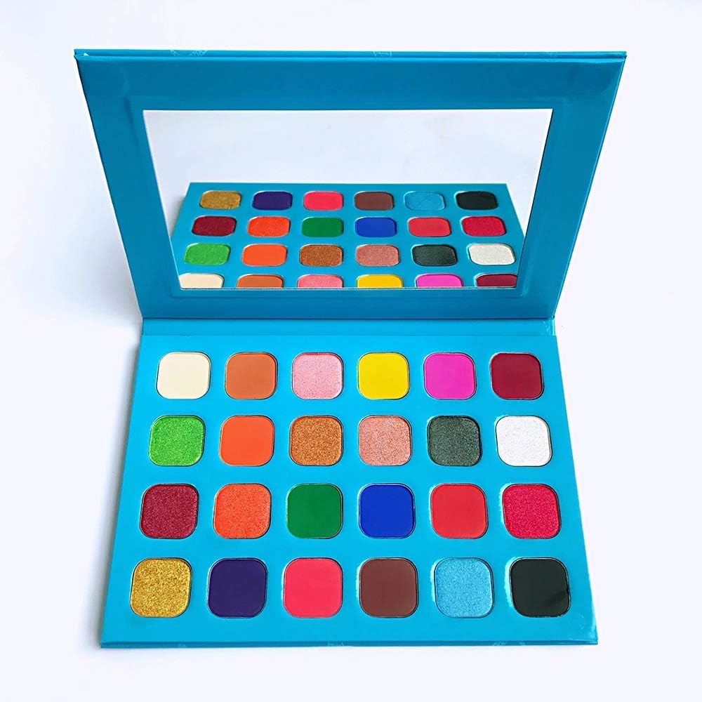 Colorful Bright Eyeshadow Palette Rainbow 24 Color Eyeshadows Metallic and Shimmers Halloween Makeup Pallet Highly Pigmented Powder Long Lasting Waterproof Eye Shadow
